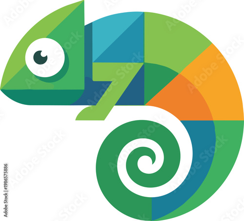 Chameleon with vibrant colorful mosaic geometric design.