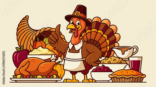 Cartoon Turkey Chef In Kitchen.