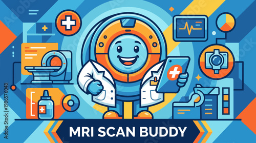 MRI Scan Buddy Cartoon Robot For Medical Imaging.
