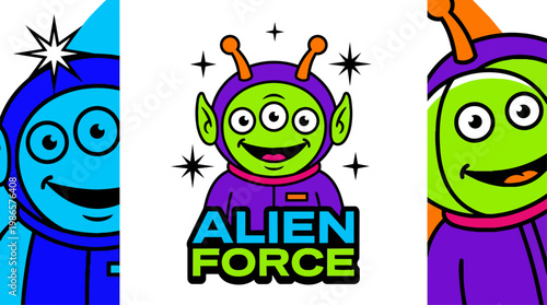 Cartoon Aliens In Colorful Space Scene.