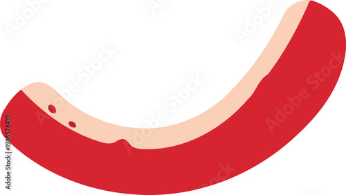 Red hot dog with beige cut side sausage
