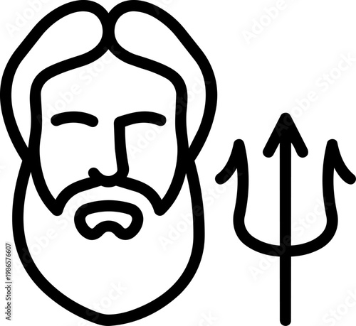 Bearded Man Icon With Trident Symbol.