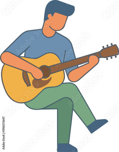 Guitarist Playing Acoustic Guitar Illustration.