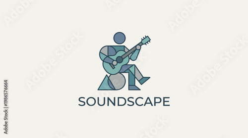 Guitarist Icon Playing Acoustic Guitar In Logo.