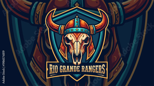 Rio Grande Rangers logo bull skull emblem.
