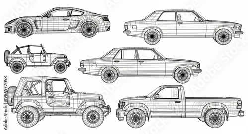 Collection of Hand Drawn Vehicle Illustrations.