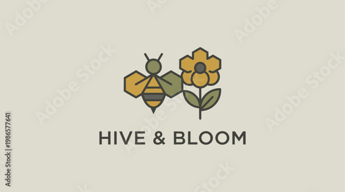 Bee and Bloom Logo With Flower Emblem.