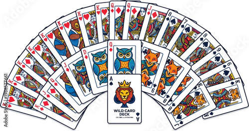 Animal themed playing cards fanned out.