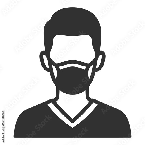 Man wearing face mask on white background  health protection icon