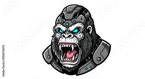 Angry Gorilla Robot Head Illustration.