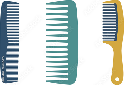 Colorful plastic combs on white background.