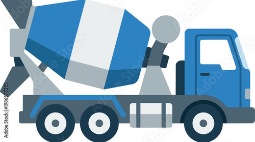 Concrete mixer truck on construction site.