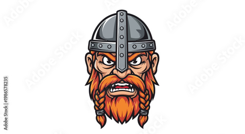 Cartoon Viking Man Face Closeup Portrait.
