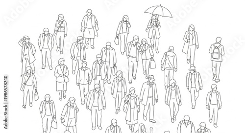 Crowd of people in abstract line art style.