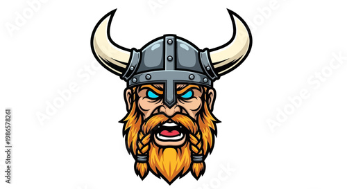 Cartoon Viking Man with Beard Helmet.