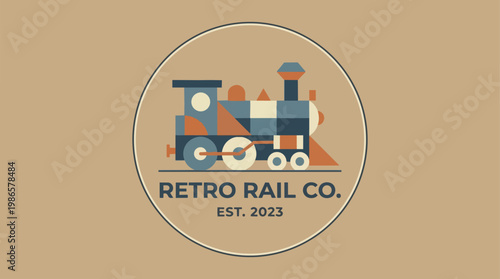 Vintage Locomotive Logo Featuring Cartoon Steam Engine.