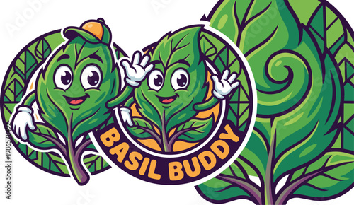 Basil Cartoon Leaves Mascot Illustration.