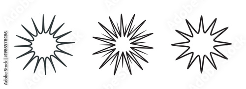 Sunburst spark icon set with hand drawn sketchy line style collection.