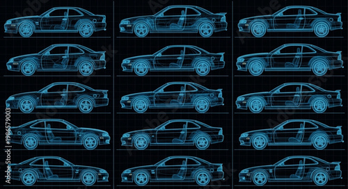 Car Blueprint Wireframe Design Collection.