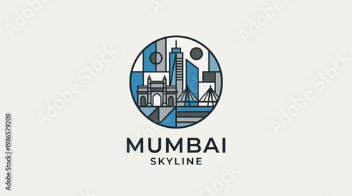 Mumbai Skyline Cityscape Logo Emblem Artwork.