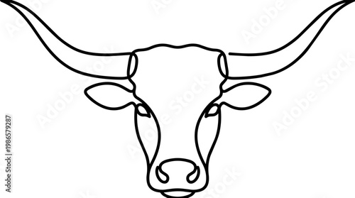 Longhorn Bull Head Line Art Illustration.