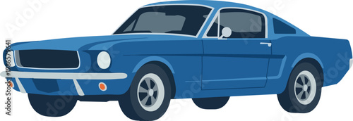 Blue vintage car classic automobile side view.