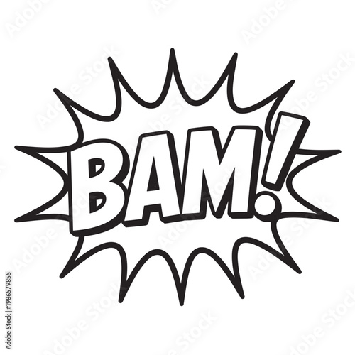 Comic cartoon bam expression, pop art bubble for speech with text.