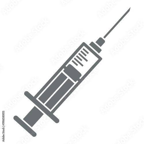 Gray medical syringe icon with needle for injection purposes icon
