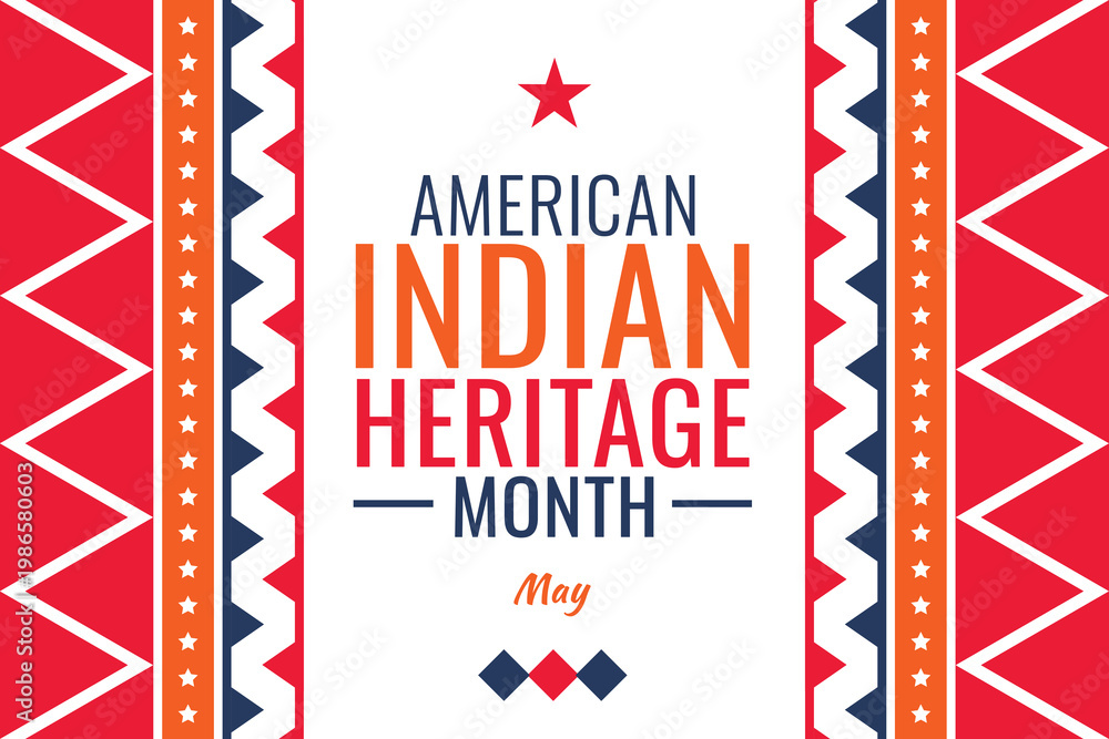 Fototapeta premium American Indian Heritage Month cultural graphic with traditional patterns celebrating heritage in May.