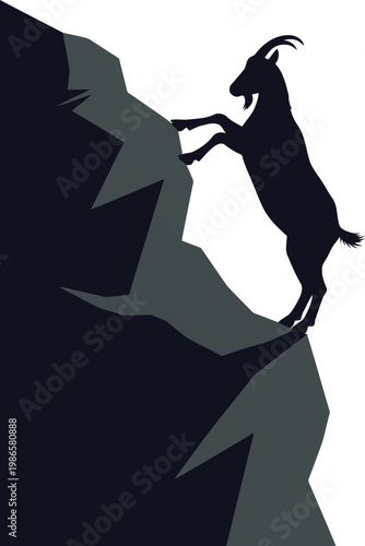 black silhouette of a goat standing on the edge of a cliff or mountain