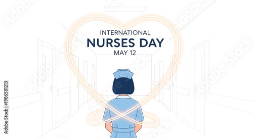 Celebrating international nurses day with a nurse looking down a hallway