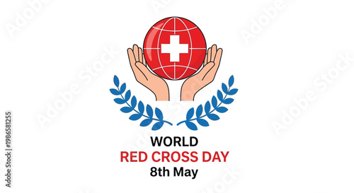 Hands holding a globe with a red cross celebrating world red cross day