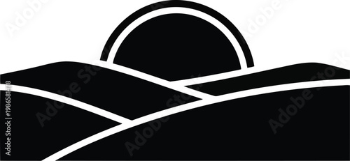 sunset over hills and mountains landscape silhouette vector icon