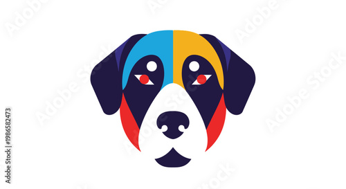 Colorful dog head illustration graphic design.