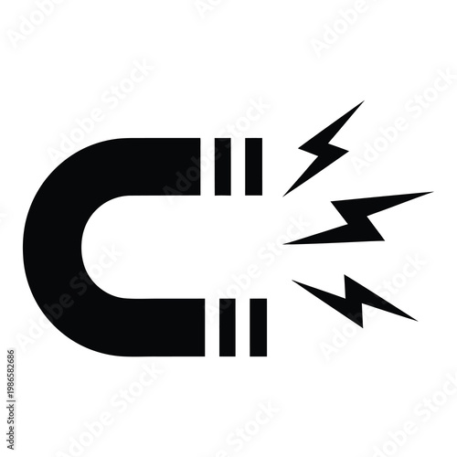 Black magnet with lightning bolts coming out of it graphic symbol icon