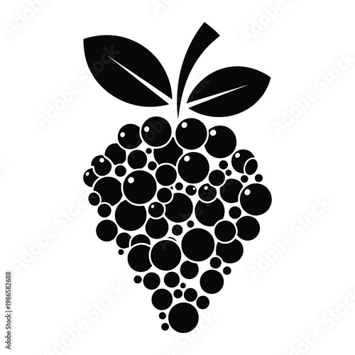 Konstfotografi Black silhouette of a bunch of grapes with leaves on top icon