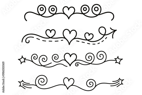 love hearts ornate set with decorative flourishes and swirls, for Valentine's Day, wedding invitations, romantic elegant, and decorative designs

