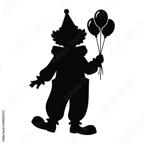 Schilderij op canvas Circus Clown Standing Shape Icon Silhouette Vector black design on a white backg