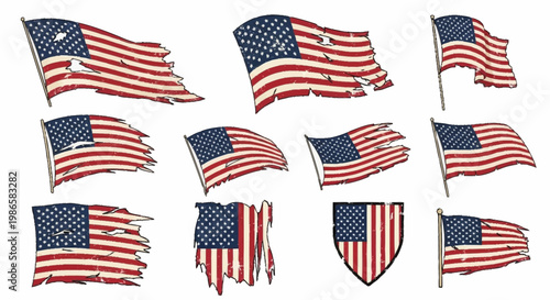 American flags wave in the breeze on a sunny day in USA