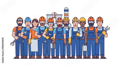 Diverse Group of Industrial Workers Posed Together