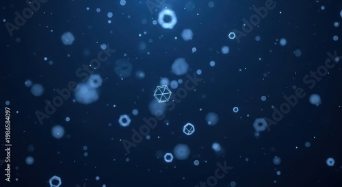 Abstract Blue Geometric Particles Floating in Space
