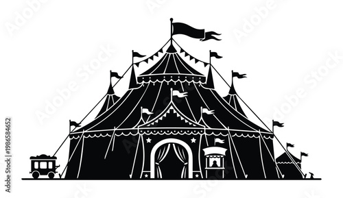 Circus Tent Big Top Shape Icon Silhouette Vector black design on a white background