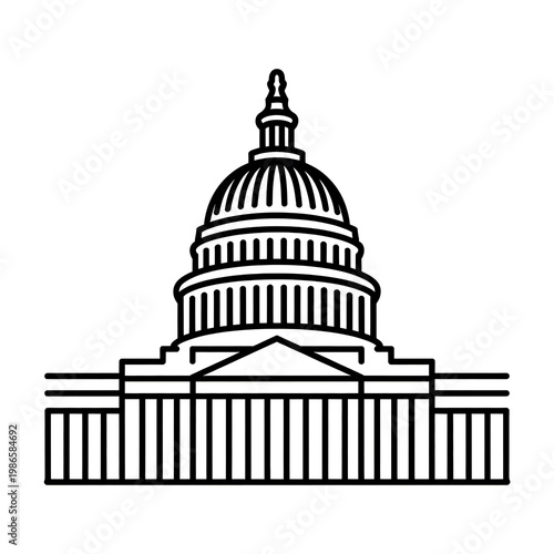 Black and white illustration of the US Capitol building