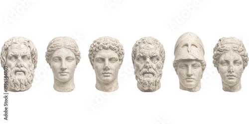 Ancient Greek Roman Marble Bust Set – 6 Pointillism Dot Art Sculpture Heads with Transparent Background