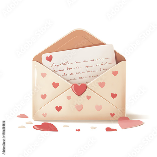 an envelope with a letter inside and hearts on it