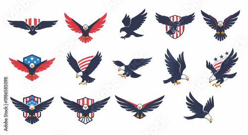Eagles soar proudly with american flag designs across the USA sky.