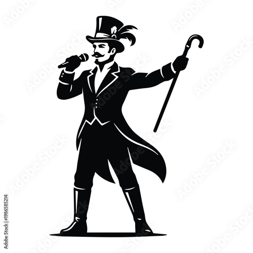 Ringmaster With Hat Shape Icon Silhouette Vector black design on a white background