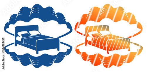 Two beds inside stylized seashells, representing comfort and rest