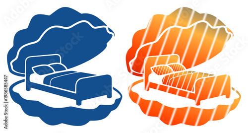 Cozy bed nestled inside a stylized seashell, representing comfort and shelter