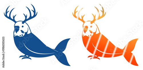 Whimsical creature combines bird, seal, and deer antlers in playful design